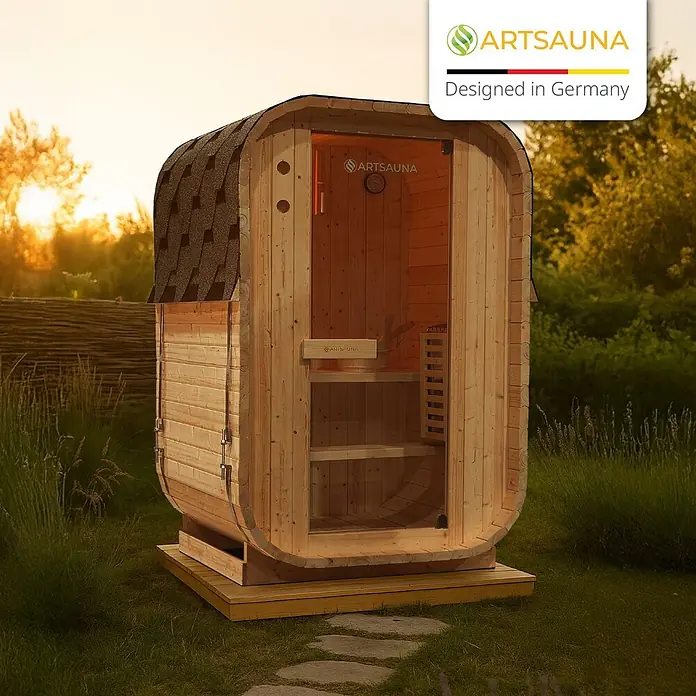 Artsauna Fasssauna Nolvik - Holz, L x B x H: 120 x 128 x 194 cm