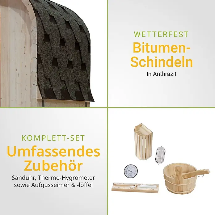 Artsauna Fasssauna Nolvik - Holz, L x B x H: 120 x 128 x 194 cm