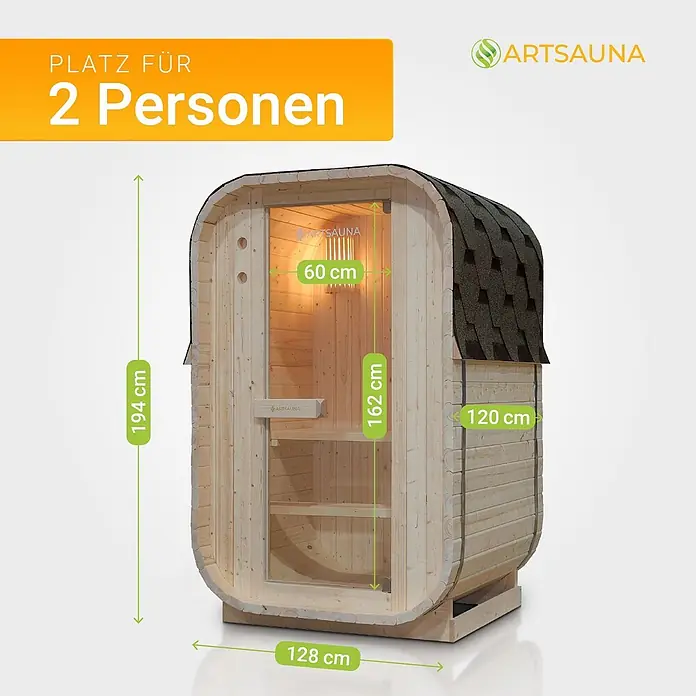 Artsauna Fasssauna Nolvik - Holz, L x B x H: 120 x 128 x 194 cm