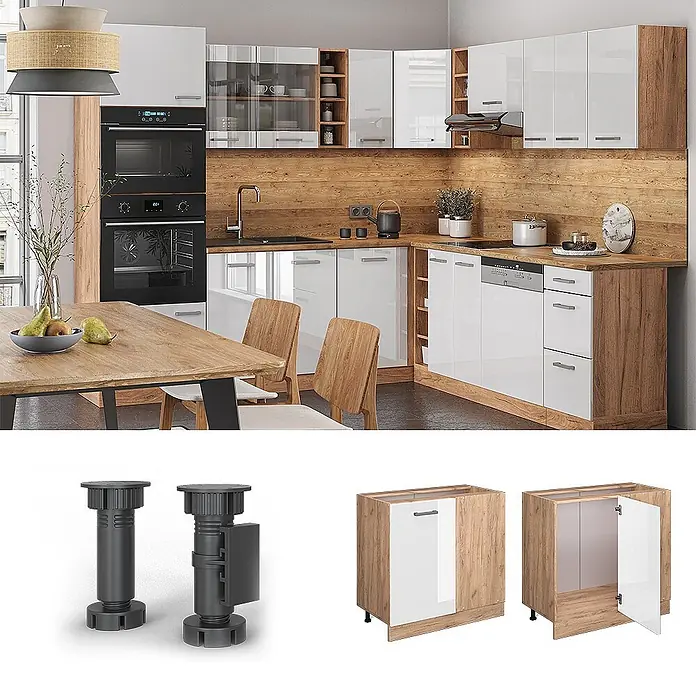 Vicco Schrankküche R-Line Weiß Hochglanz ohne Arbeitsplatte - Weiß Hochglanz, Eckunterschrank 86 cm