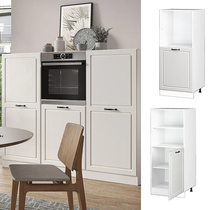 Vicco Schrankküche R-Line Weiß Landhaus - Weiß Landhaus, Backofenumbauschrank 60 cm (halb)