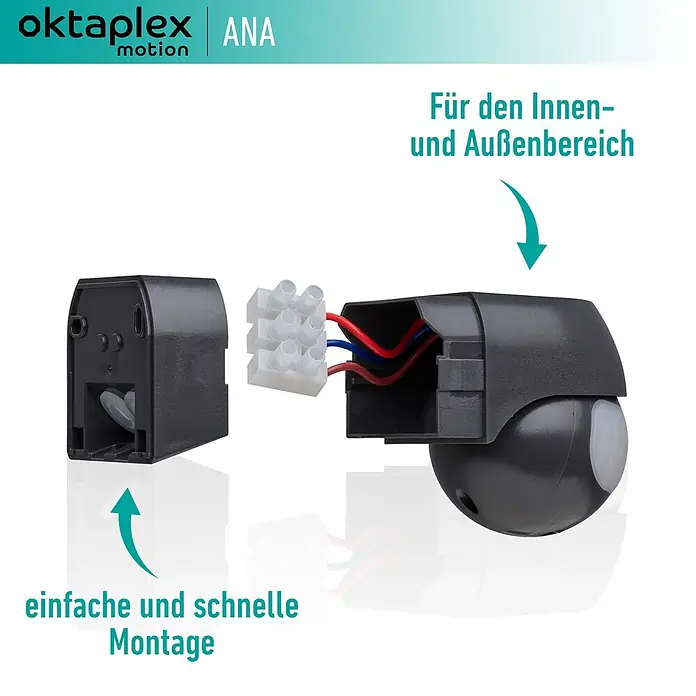Oktaplex Motion Bewegungsmelder Ana - Reichweite Sensor: 12 m, Anthrazit, Erfassungswinkel Sensor: 180 °, L x B x H: 80 x 55 x 65 mm