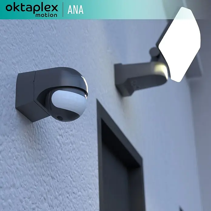 Oktaplex Motion Bewegungsmelder Ana - Reichweite Sensor: 12 m, Anthrazit, Erfassungswinkel Sensor: 180 °, L x B x H: 80 x 55 x 65 mm