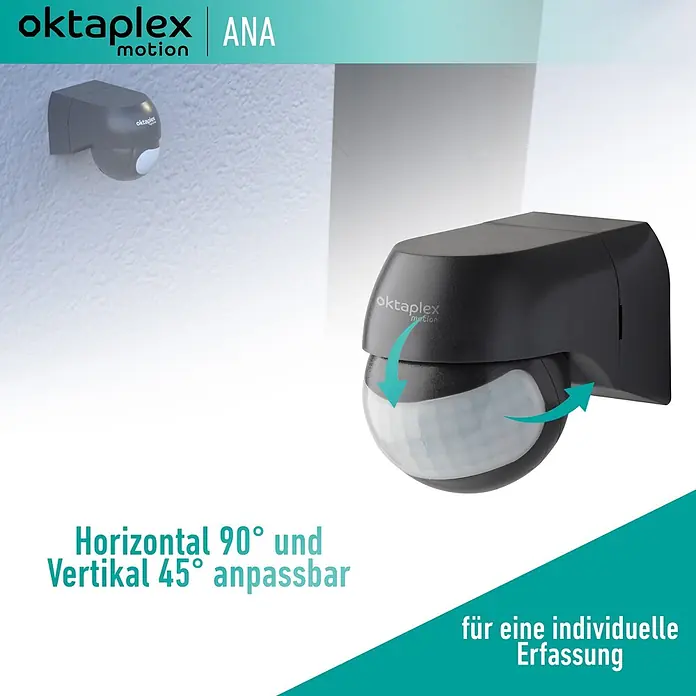 Oktaplex Motion Bewegungsmelder Ana - Reichweite Sensor: 12 m, Anthrazit, Erfassungswinkel Sensor: 180 °, L x B x H: 80 x 55 x 65 mm