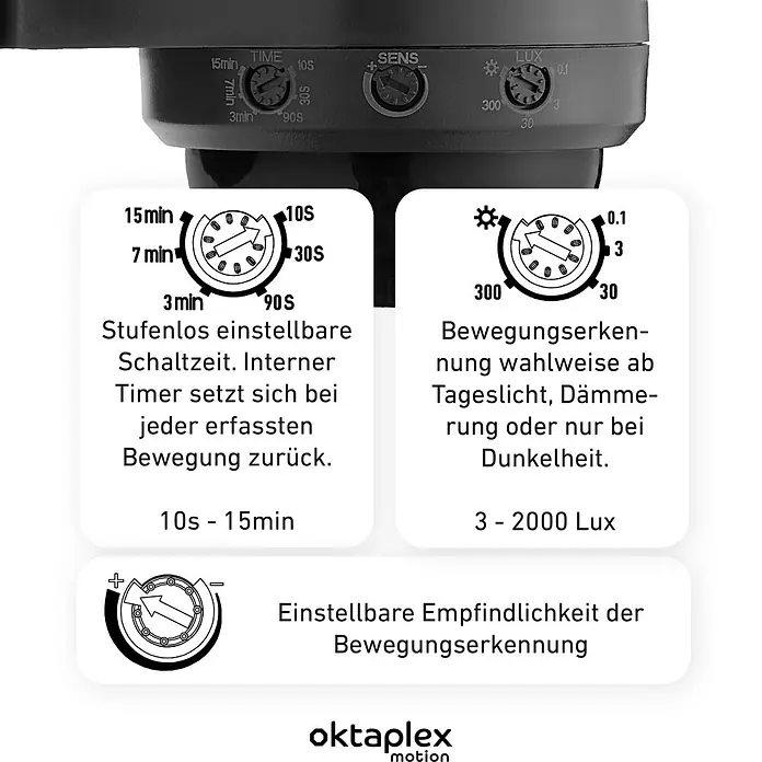 Oktaplex Motion Bewegungsmelder Mia - Reichweite Sensor: 10 m, Weiß, Erfassungswinkel Sensor: 360 °, L x B x H: 85 x 123 x 89 mm
