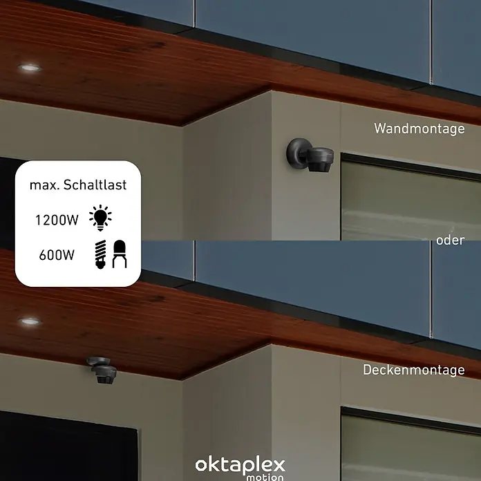 Oktaplex Motion Bewegungsmelder Mia - Reichweite Sensor: 10 m, Weiß, Erfassungswinkel Sensor: 360 °, L x B x H: 85 x 123 x 89 mm