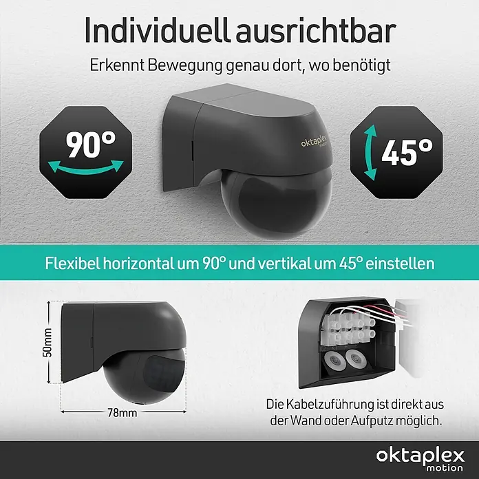 Oktaplex Motion Bewegungsmelder Ana - Reichweite Sensor: 10 m, Anthrazit, Erfassungswinkel Sensor: 180 °, L x B x H: 80 x 55 x 65 mm