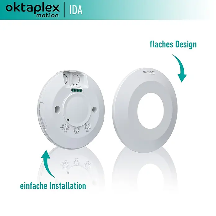 Oktaplex Motion Bewegungsmelder Ida - Reichweite Sensor: 8 m, Weiß, Erfassungswinkel Sensor: 360 °, L x B x H: 115 x 115 x 22 mm