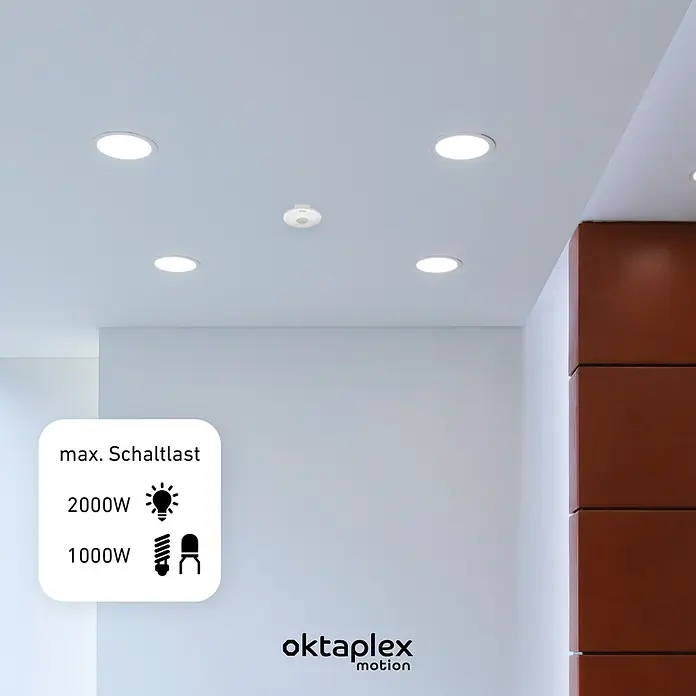 Oktaplex Motion Bewegungsmelder Ina - Reichweite Sensor: 10 m, Weiß, Erfassungswinkel Sensor: 360 °, L x B x H: 115 x 115 x 24 mm