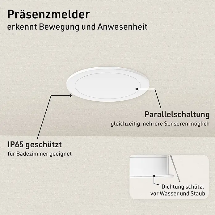 Oktaplex Motion Bewegungsmelder Noa - Reichweite Sensor: 3 m, Weiß, Erfassungswinkel Sensor: 360 °, L x B x H: 76 x 76 x 66 mm