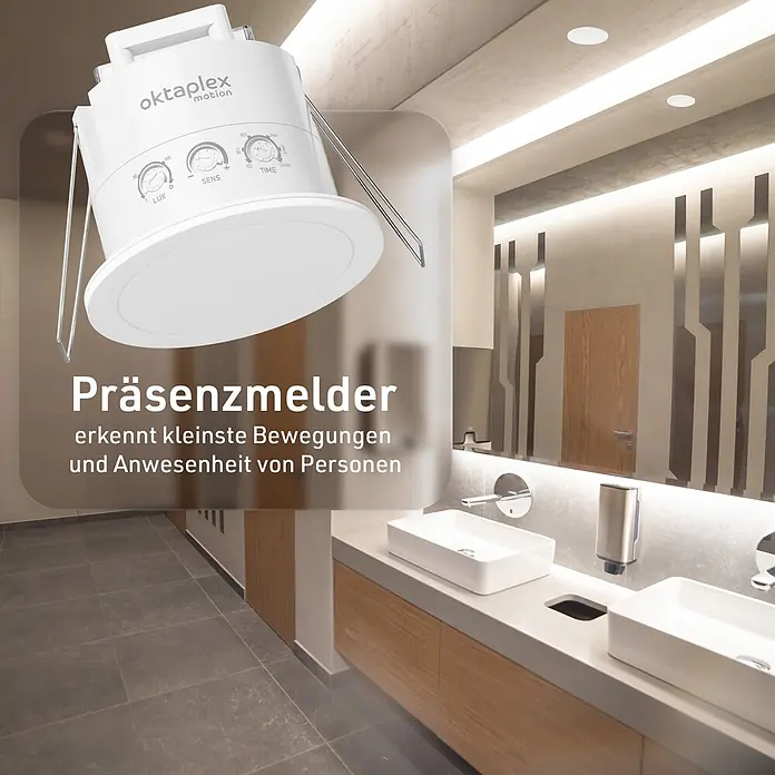 Oktaplex Motion Bewegungsmelder Noa - Reichweite Sensor: 3 m, Weiß, Erfassungswinkel Sensor: 360 °, L x B x H: 76 x 76 x 66 mm