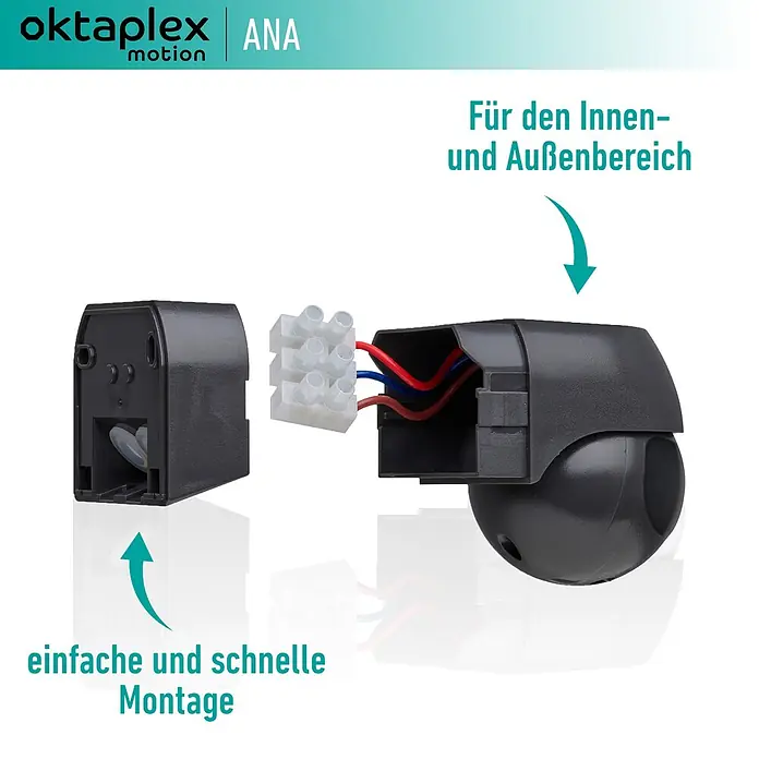 Oktaplex Motion Bewegungsmelder Ana - Reichweite Sensor: 10 m, Schwarz, Erfassungswinkel Sensor: 180 °, L x B x H: 80 x 55 x 65 mm
