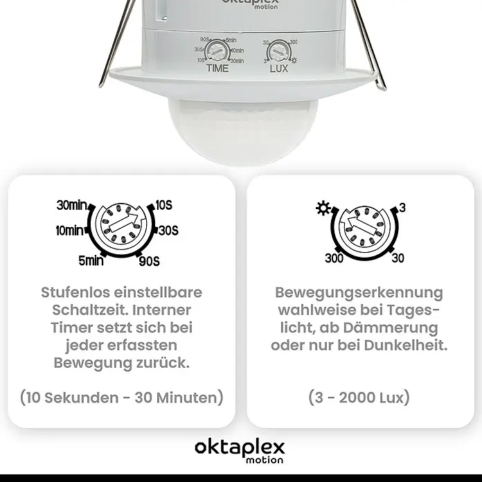 Oktaplex Motion Bewegungsmelder Sam - Reichweite Sensor: 10 m, Weiß, Erfassungswinkel Sensor: 360 °, L x B x H: 100 x 100 x 92 mm