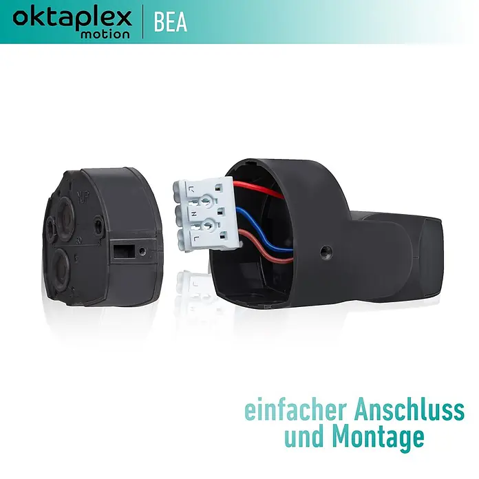 Oktaplex Motion Bewegungsmelder Bea - Reichweite Sensor: 10 m, Schwarz, Erfassungswinkel Sensor: 180 °, L x B x H: 92 x 76 x 64 mm