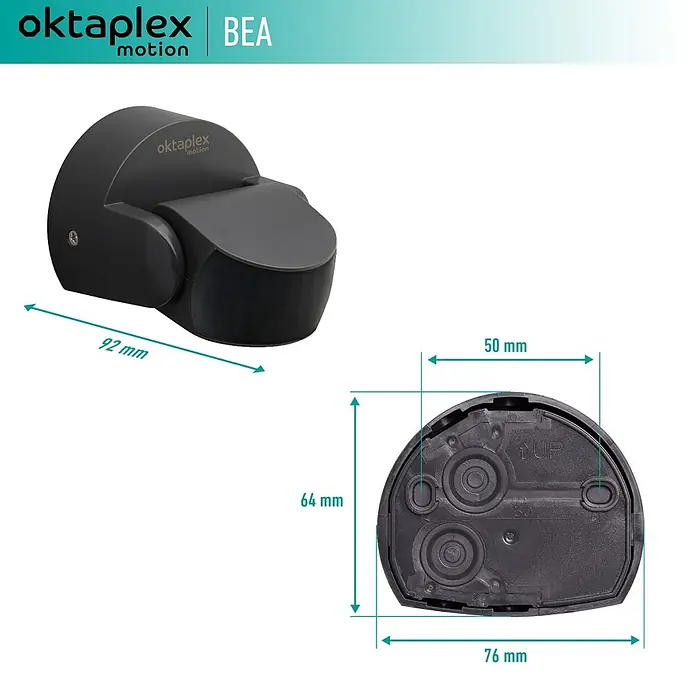 Oktaplex Motion Bewegungsmelder Bea - Reichweite Sensor: 10 m, Schwarz, Erfassungswinkel Sensor: 180 °, L x B x H: 92 x 76 x 64 mm