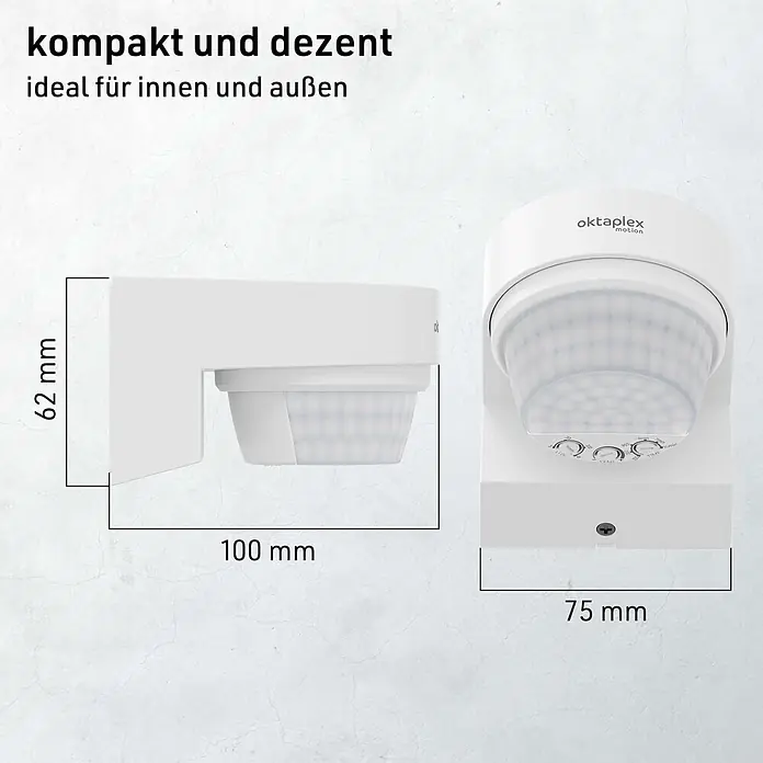 Oktaplex Lighting Bewegungsmelder Eva - Reichweite Sensor: 14 m, Weiß, Erfassungswinkel Sensor: 240 °, L x B x H: 100 x 75 x 62 mm