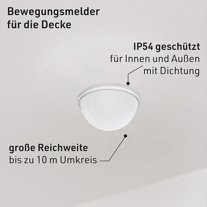 Oktaplex Motion Bewegungsmelder Kim - Reichweite Sensor: 10 m, Weiß, Erfassungswinkel Sensor: 360 °, L x B x H: 61 x 61 x 91 mm