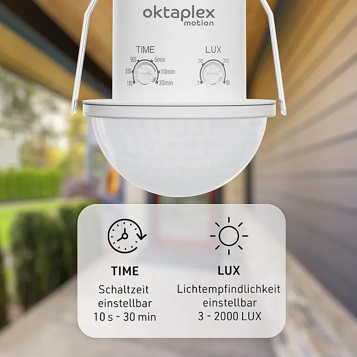 Oktaplex Motion Bewegungsmelder Kim - Reichweite Sensor: 10 m, Weiß, Erfassungswinkel Sensor: 360 °, L x B x H: 61 x 61 x 91 mm
