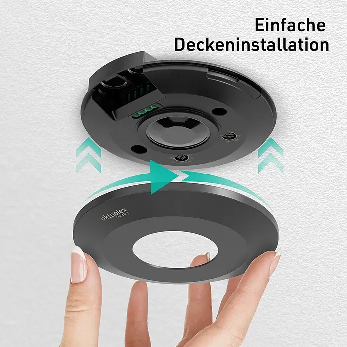 Oktaplex Motion Bewegungsmelder Ina - Reichweite Sensor: 6 m, Schwarz, Erfassungswinkel Sensor: 360 °, L x B x H: 115 x 115 x 24 mm
