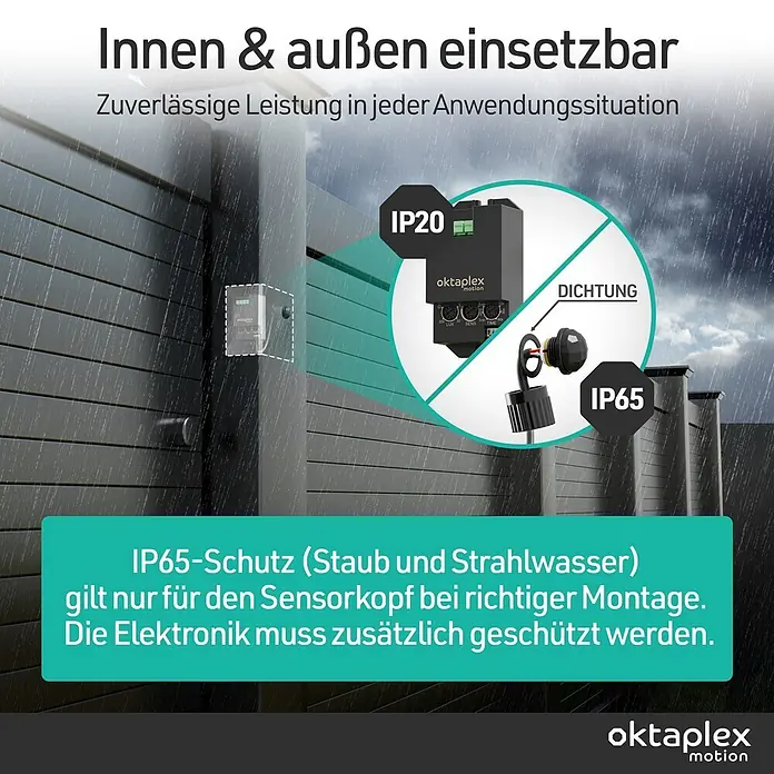 Oktaplex Motion Bewegungsmelder Jana - Reichweite Sensor: 6 m, Schwarz, Erfassungswinkel Sensor: 360 °, L x B x H: 37 x 70 x 24 mm