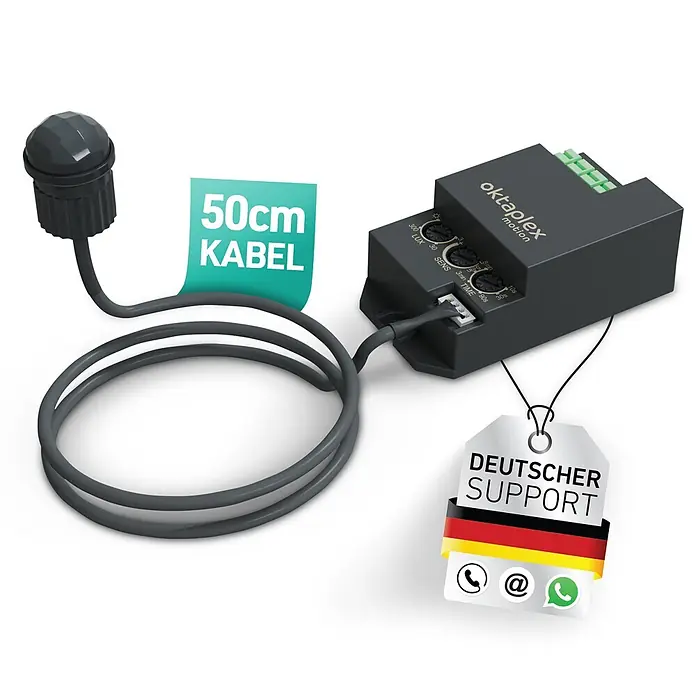 Oktaplex Motion Bewegungsmelder Jana - Reichweite Sensor: 6 m, Schwarz, Erfassungswinkel Sensor: 360 °, L x B x H: 37 x 70 x 24 mm