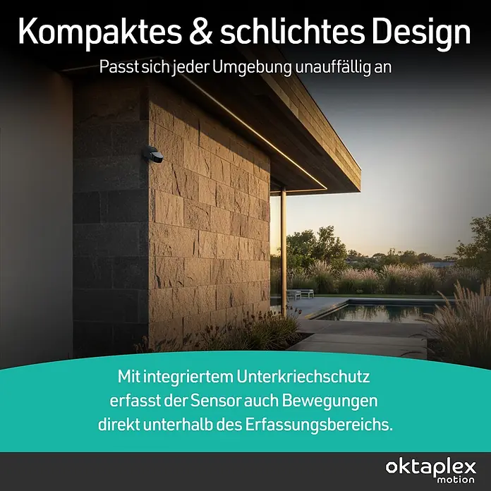 Oktaplex Motion Bewegungsmelder Bea - Reichweite Sensor: 10 m, Schwarz, Erfassungswinkel Sensor: 180 °, L x B x H: 92 x 76 x 64 mm