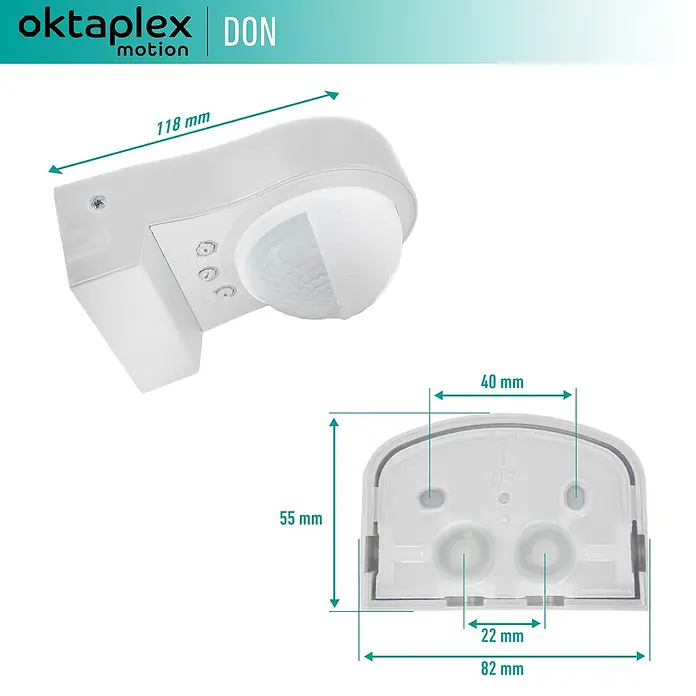 Oktaplex Motion Bewegungsmelder Don - Reichweite Sensor: 10 m, Weiß, Erfassungswinkel Sensor: 240 °, L x B x H: 118 x 82 x 55 mm