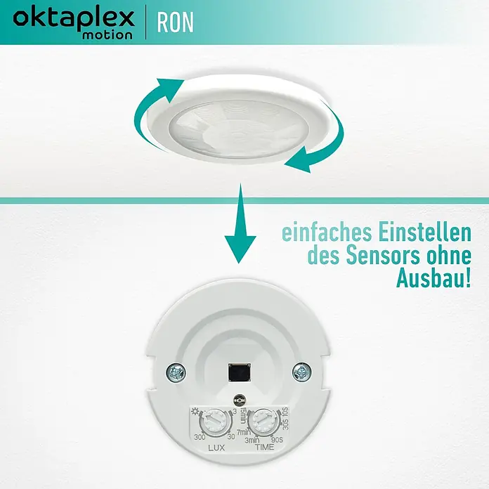 Oktaplex Motion Bewegungsmelder Ron - Reichweite Sensor: 8 m, Weiß, Erfassungswinkel Sensor: 360 °, L x B x H: 50 x 50 x 62 mm
