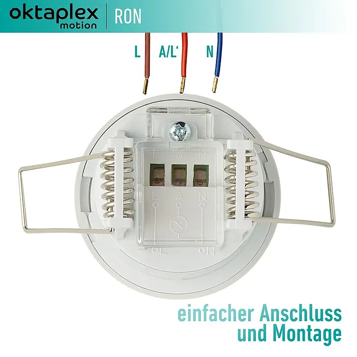 Oktaplex Motion Bewegungsmelder Ron - Reichweite Sensor: 8 m, Weiß, Erfassungswinkel Sensor: 360 °, L x B x H: 50 x 50 x 62 mm