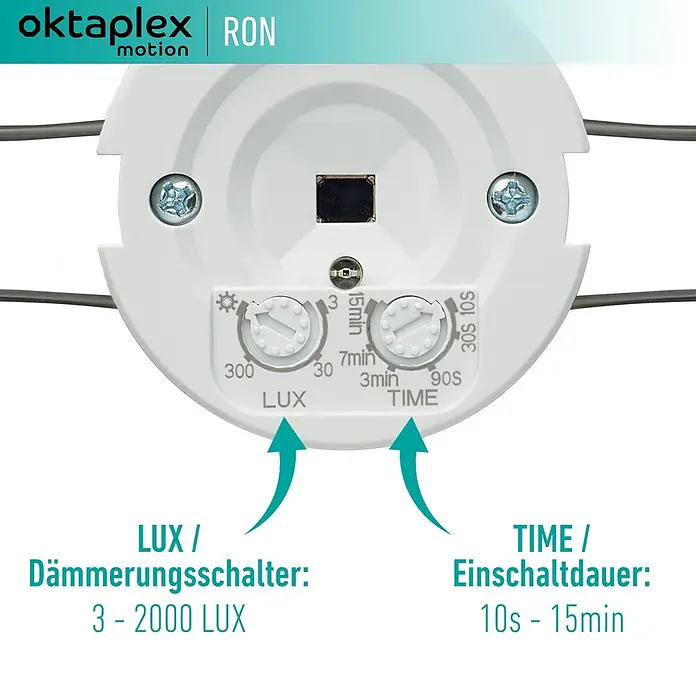 Oktaplex Motion Bewegungsmelder Ron - Reichweite Sensor: 8 m, Weiß, Erfassungswinkel Sensor: 360 °, L x B x H: 50 x 50 x 62 mm