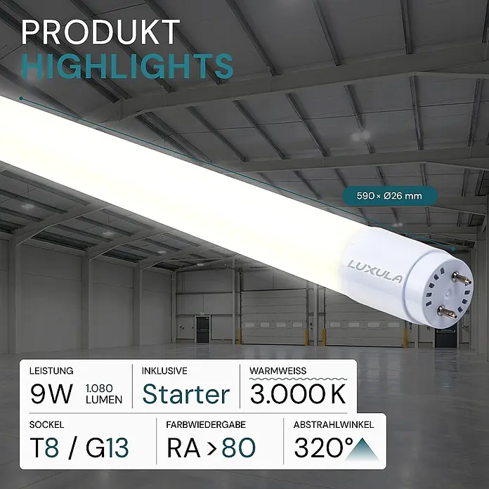 Luxula LED-Röhre LX100815-1 - 9 W, Warmweiß, 1.080 lm