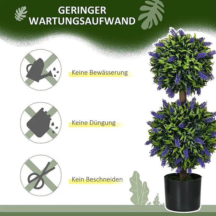 Homcom Kunstpflanze Lebendiges Design -  - Pflegeleichte künstliche Lavendelpflanze mit grünen Blättern und lila Blüten im schwarzen Topf.