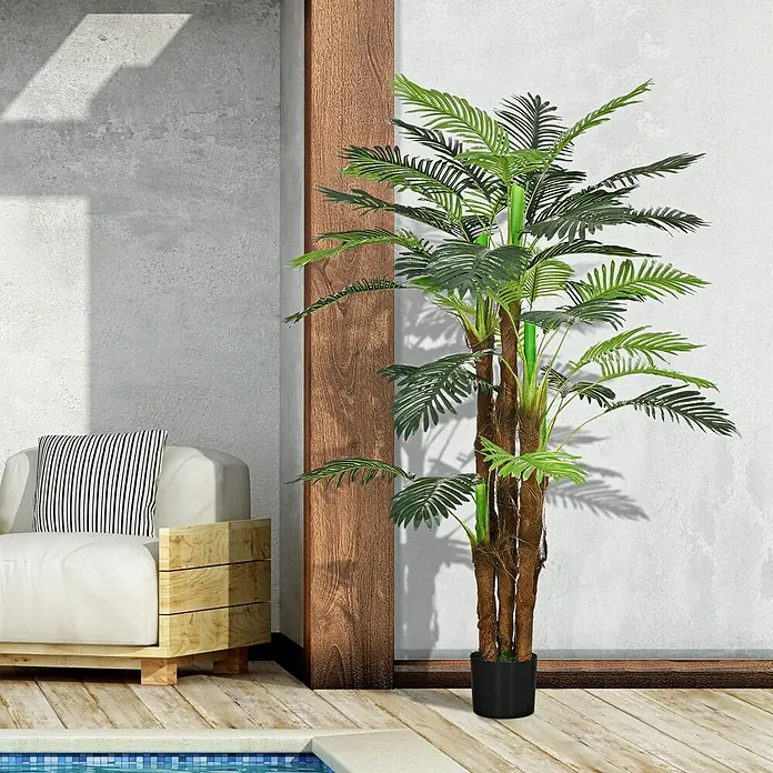 Homcom Kunstpflanze künstliche Palme - Höhe: 160 cm, Blütenfarbe: Grün, Kunststoff