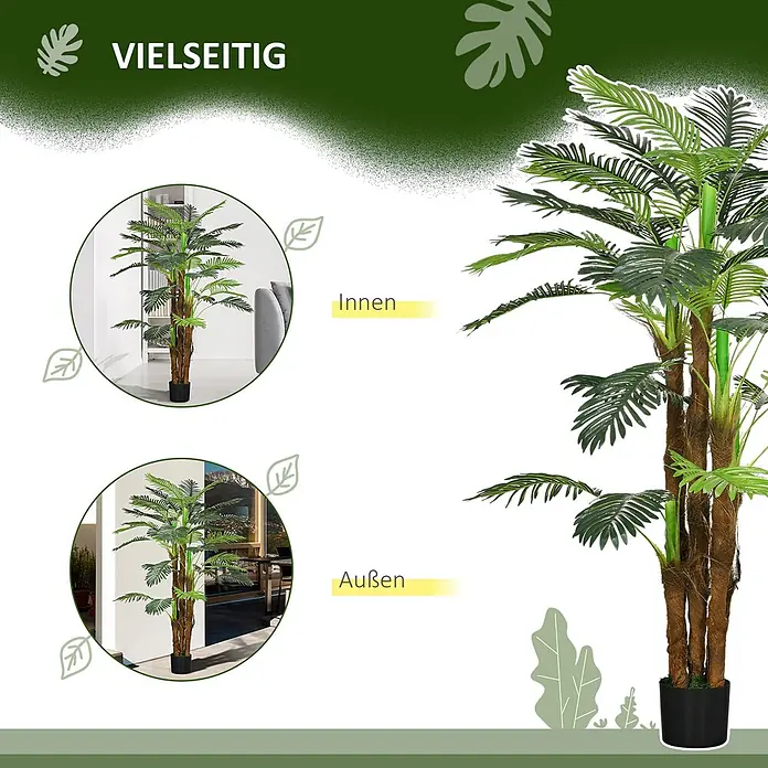 Homcom Kunstpflanze künstliche Palme - Höhe: 160 cm, Blütenfarbe: Grün, Kunststoff