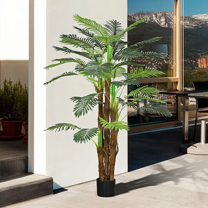 Homcom Kunstpflanze künstliche Palme - Höhe: 160 cm, Blütenfarbe: Grün, Kunststoff