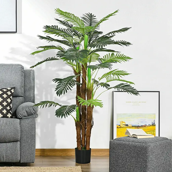 Homcom Kunstpflanze künstliche Palme - Höhe: 160 cm, Blütenfarbe: Grün, Kunststoff