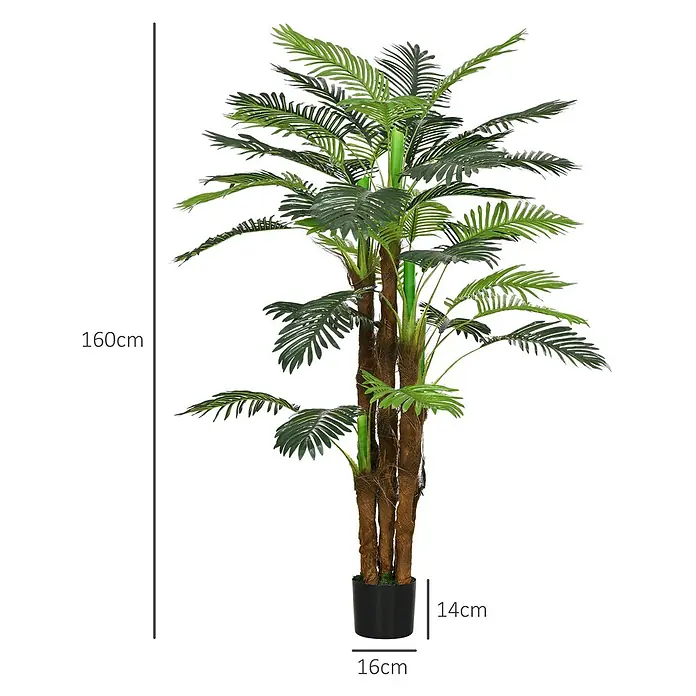 Homcom Kunstpflanze künstliche Palme - Höhe: 160 cm, Blütenfarbe: Grün, Kunststoff