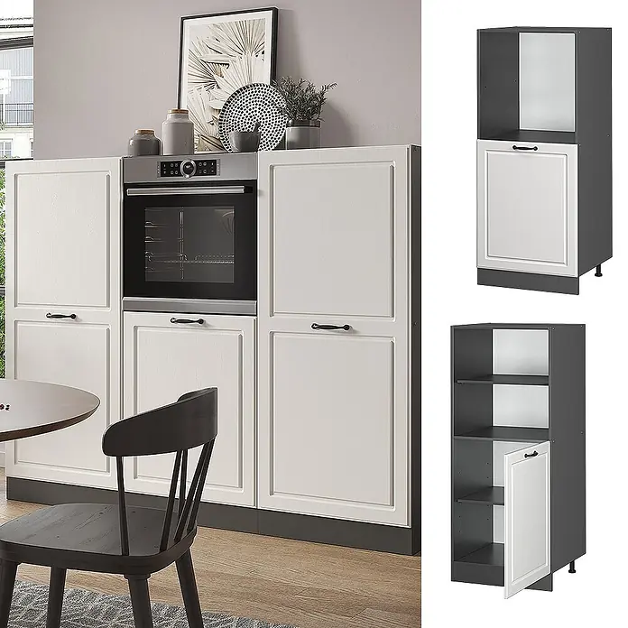 Vicco Schrankküche R-Line Weiß Landhaus - Weiß Landhaus, Backofenumbauschrank 60 cm (halb)
