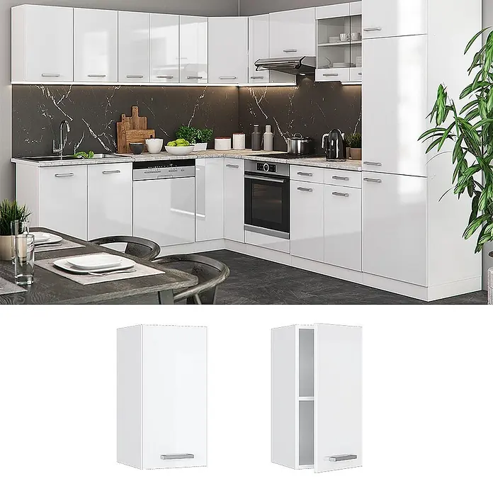 Vicco Schrankküche R-Line Weiß Hochglanz - Weiß Hochglanz, Hängeschrank 30 cm