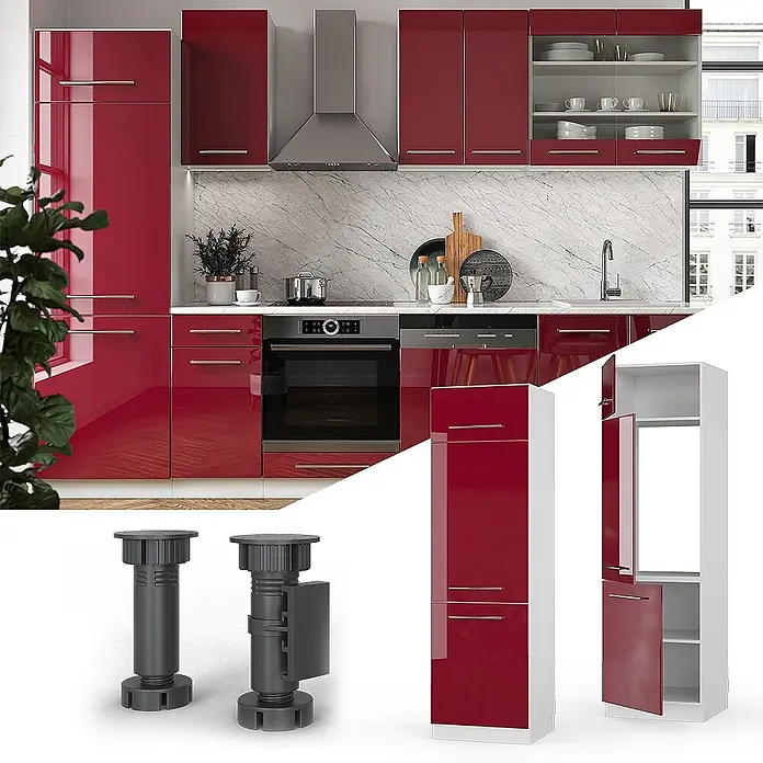 Vicco Schrankküche Fame-Line Bordeaux Hochglanz - Bordeaux Hochglanz, Kühlumbauschrank 60 cm