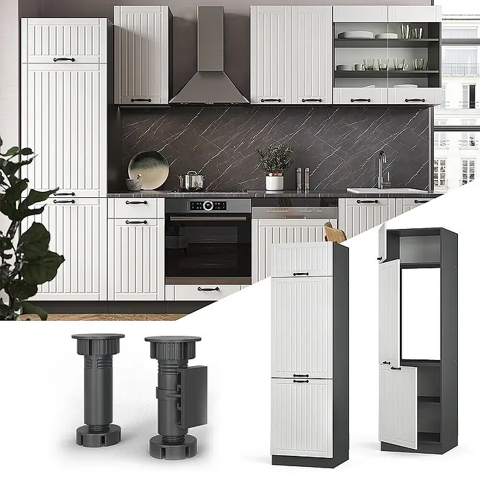 Vicco Schrankküche Fame-Line Weiß Landhaus - Weiß Landhaus, Kühlumbauschrank 60 cm
