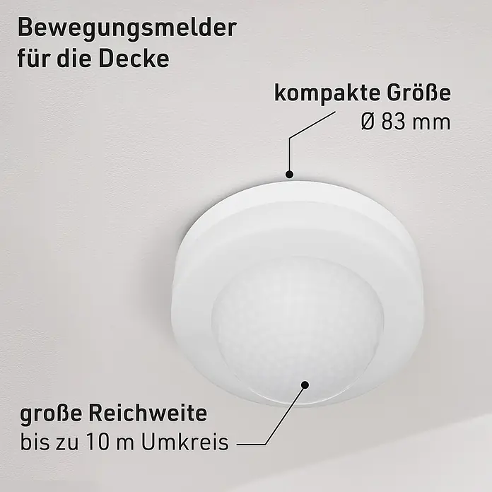 Oktaplex Motion Bewegungsmelder Jim - Reichweite Sensor: 10 m, Weiß, Erfassungswinkel Sensor: 360 °, L x B x H: 83 x 83 x 50 mm