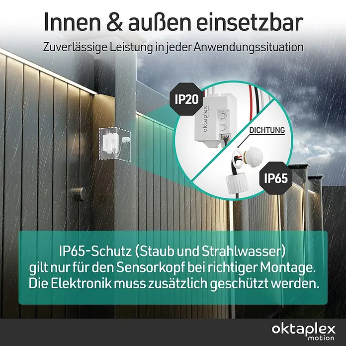 Oktaplex Motion Bewegungsmelder Jan - Reichweite Sensor: 8 m, Weiß, Erfassungswinkel Sensor: 360 °, L x B x H: 37 x 24 x 55 mm
