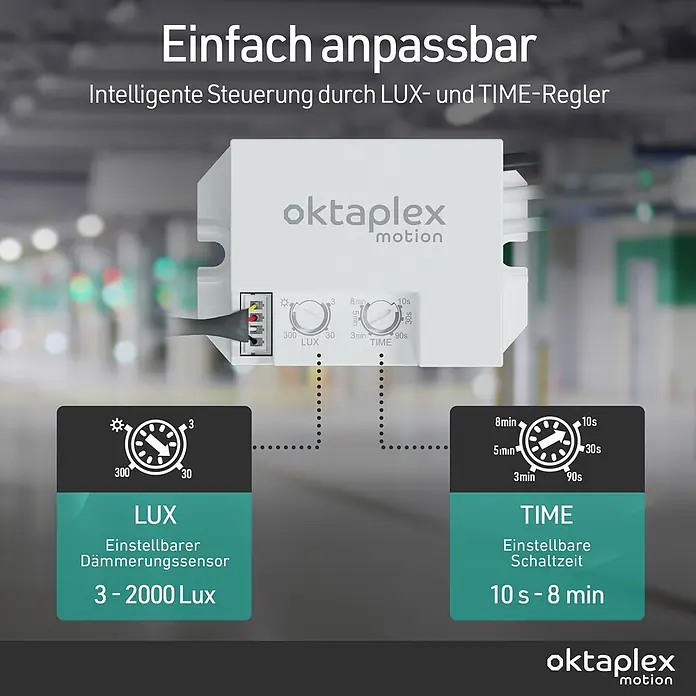 Oktaplex Motion Bewegungsmelder Jan - Reichweite Sensor: 8 m, Weiß, Erfassungswinkel Sensor: 360 °, L x B x H: 37 x 24 x 55 mm