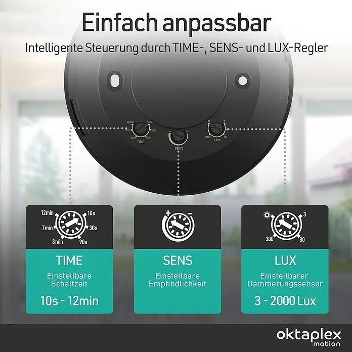 Oktaplex Motion Bewegungsmelder Isa - Reichweite Sensor: 3 m, Schwarz, Erfassungswinkel Sensor: 360 °, L x B x H: 0 x 0 x 0 mm