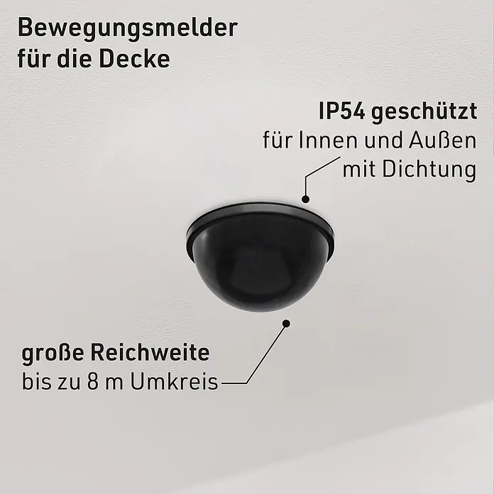 Oktaplex Motion Bewegungsmelder Kim - Reichweite Sensor: 8 m, Schwarz, Erfassungswinkel Sensor: 360 °, L x B x H: 61 x 61 x 91 mm