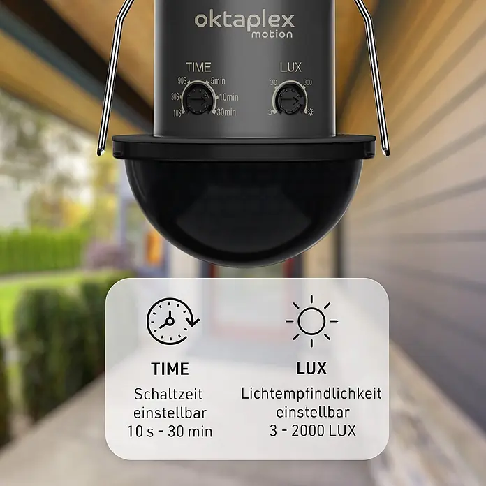 Oktaplex Motion Bewegungsmelder Kim - Reichweite Sensor: 8 m, Schwarz, Erfassungswinkel Sensor: 360 °, L x B x H: 61 x 61 x 91 mm