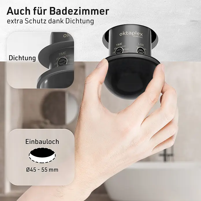 Oktaplex Motion Bewegungsmelder Kim - Reichweite Sensor: 8 m, Schwarz, Erfassungswinkel Sensor: 360 °, L x B x H: 61 x 61 x 91 mm