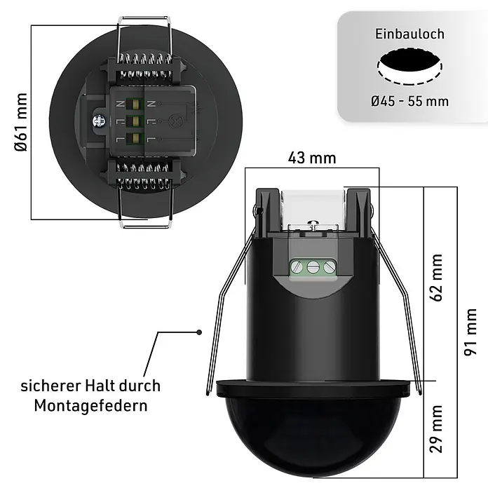 Oktaplex Motion Bewegungsmelder Kim - Reichweite Sensor: 8 m, Schwarz, Erfassungswinkel Sensor: 360 °, L x B x H: 61 x 61 x 91 mm