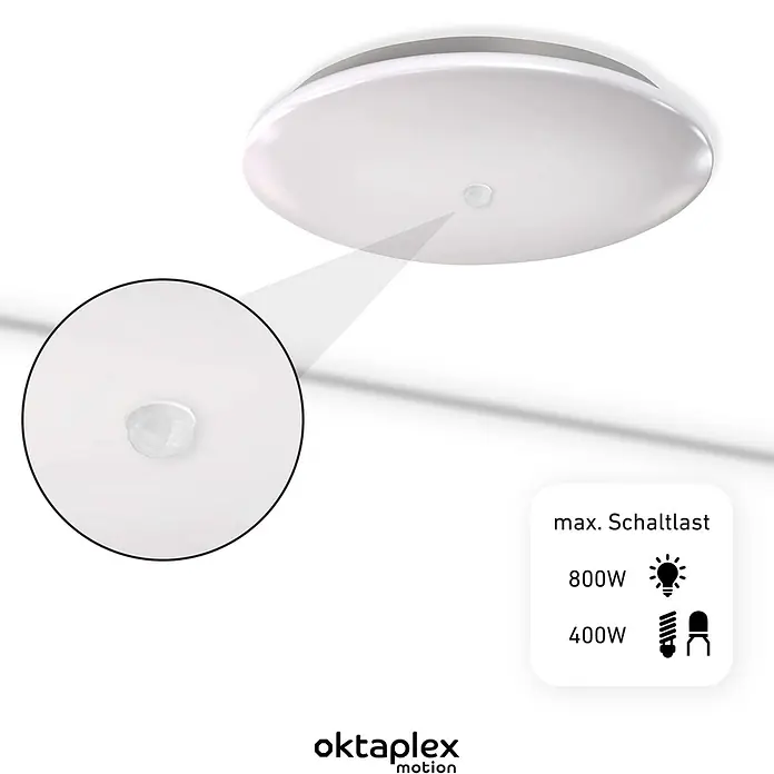 Oktaplex Motion Bewegungsmelder Jan - Reichweite Sensor: 8 m, Weiß, Erfassungswinkel Sensor: 360 °, L x B x H: 37 x 24 x 55 mm